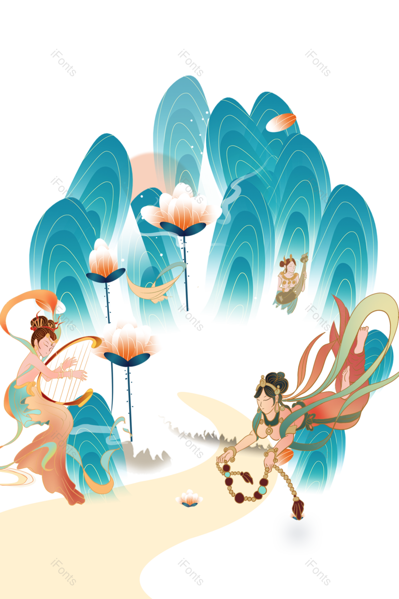 插图图片,乐器元素,古风人物PNG,免抠素材